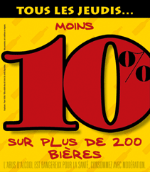 Tous les jeudis -10% sur plus de 200 bières